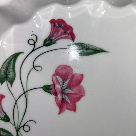 Frugier Limoges France Ceramic Fluted Tart Pan 10" MCM Morning Glory Flowers - Picture 5 of 11